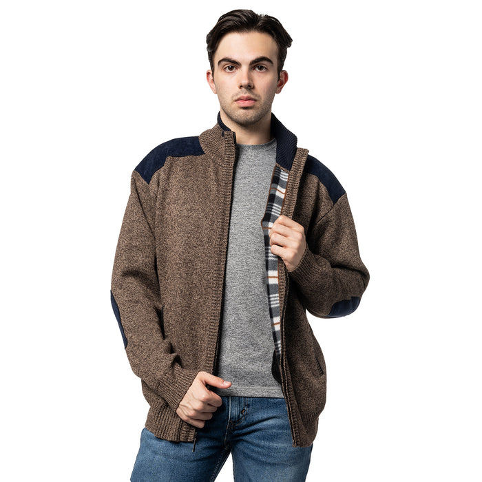 Full Zip Knit Sweater Cardigan for Men with Plaid Fleece Lining