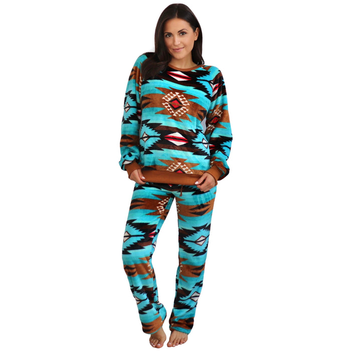 Women's Aztec 2 Piece Velour Crewneck Pajama Set
