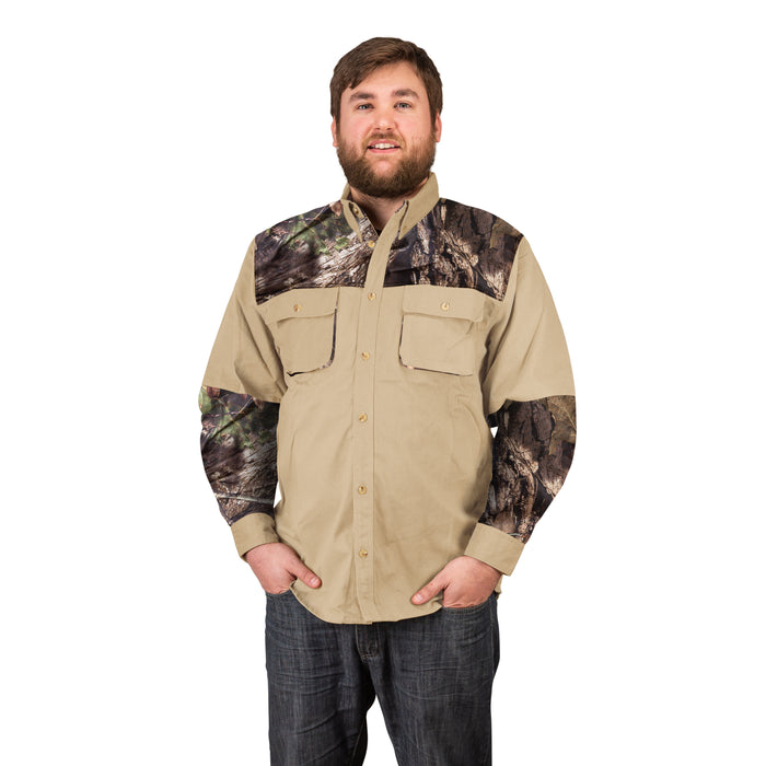 Men’s Signature Cotton Twill Rugged Field Hunting Shooting Shirt, Mossy Oak Camo